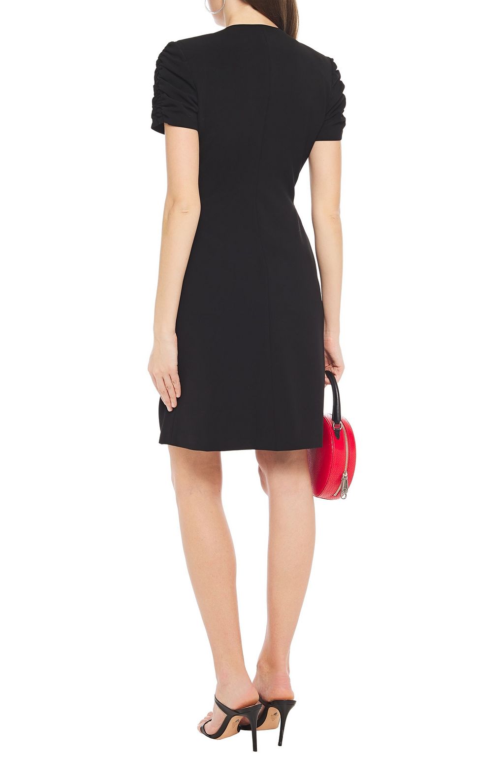 MOSCHINO Wrap-effect appliquéd pleated crepe dress