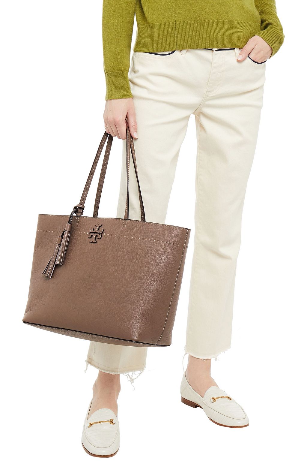 TORY BURCH McGraw tasseled pebbled-leather tote