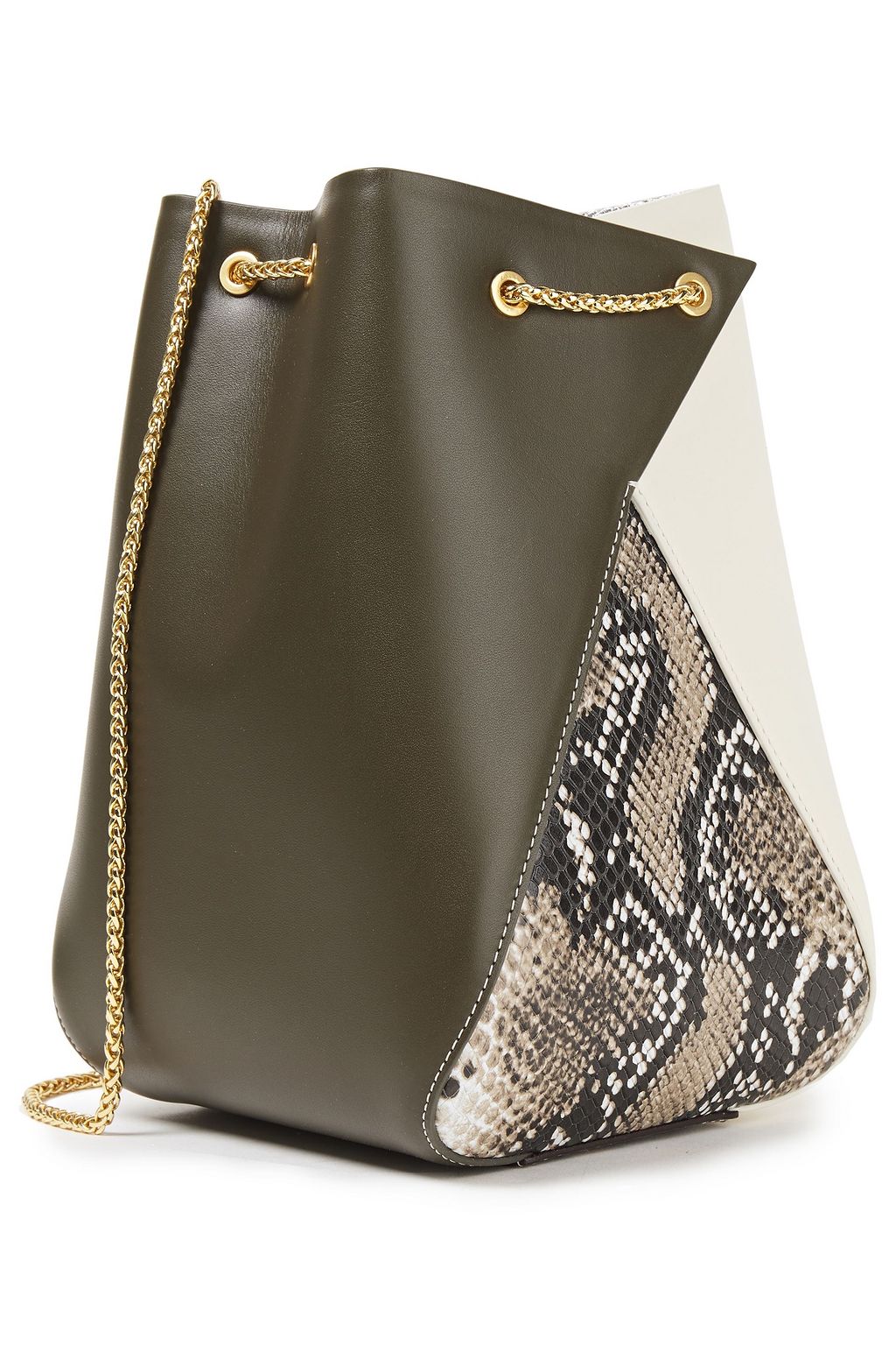 THE VOLON Mani paneled smooth and snake-effect leather bucket bag