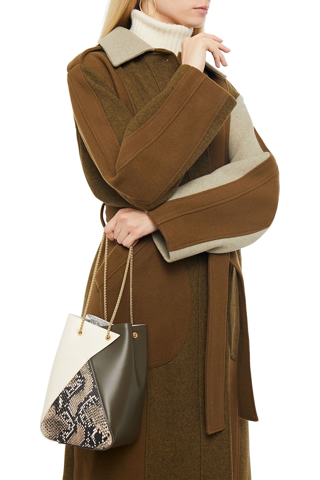 THE VOLON Mani paneled smooth and snake-effect leather bucket bag
