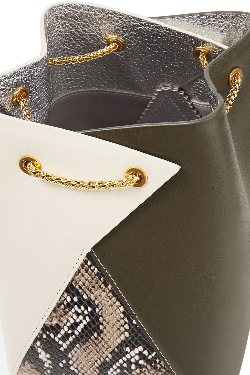 THE VOLON Mani paneled smooth and snake-effect leather bucket bag