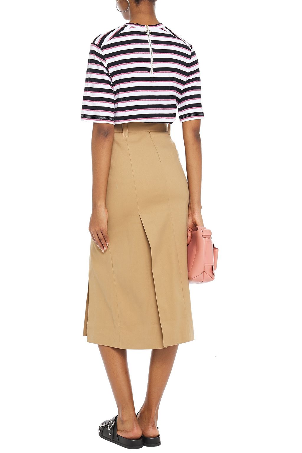 MAJE Embroidered metallic striped cotton-blend jersey T-shirt