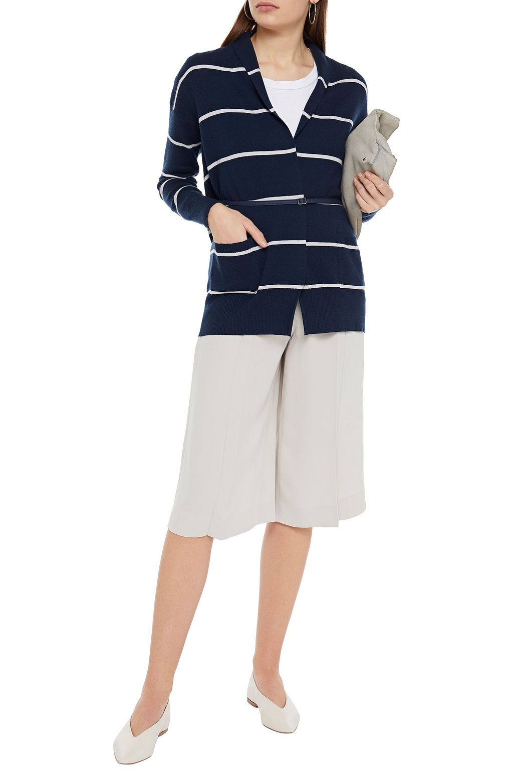 LORO PIANA Bretagne belted striped cashmere cardigan