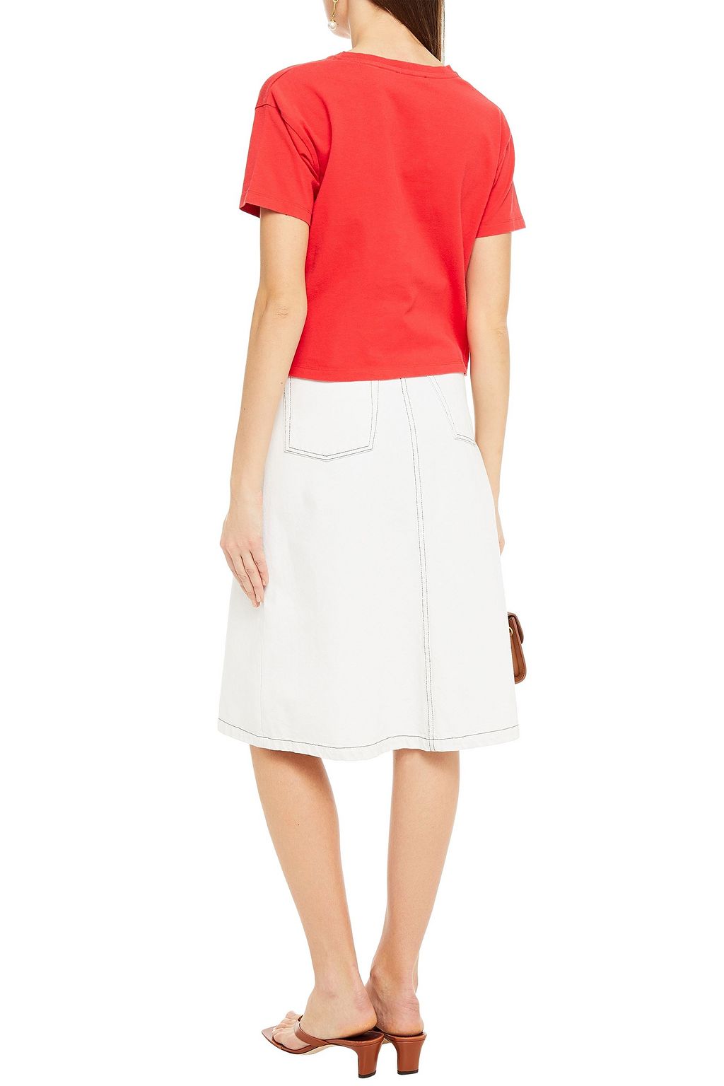 MAJE Cropped printed cotton-jersey T-shirt
