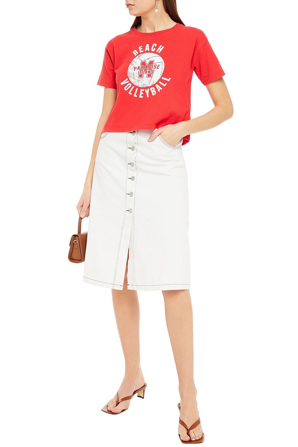 MAJE Cropped printed cotton-jersey T-shirt