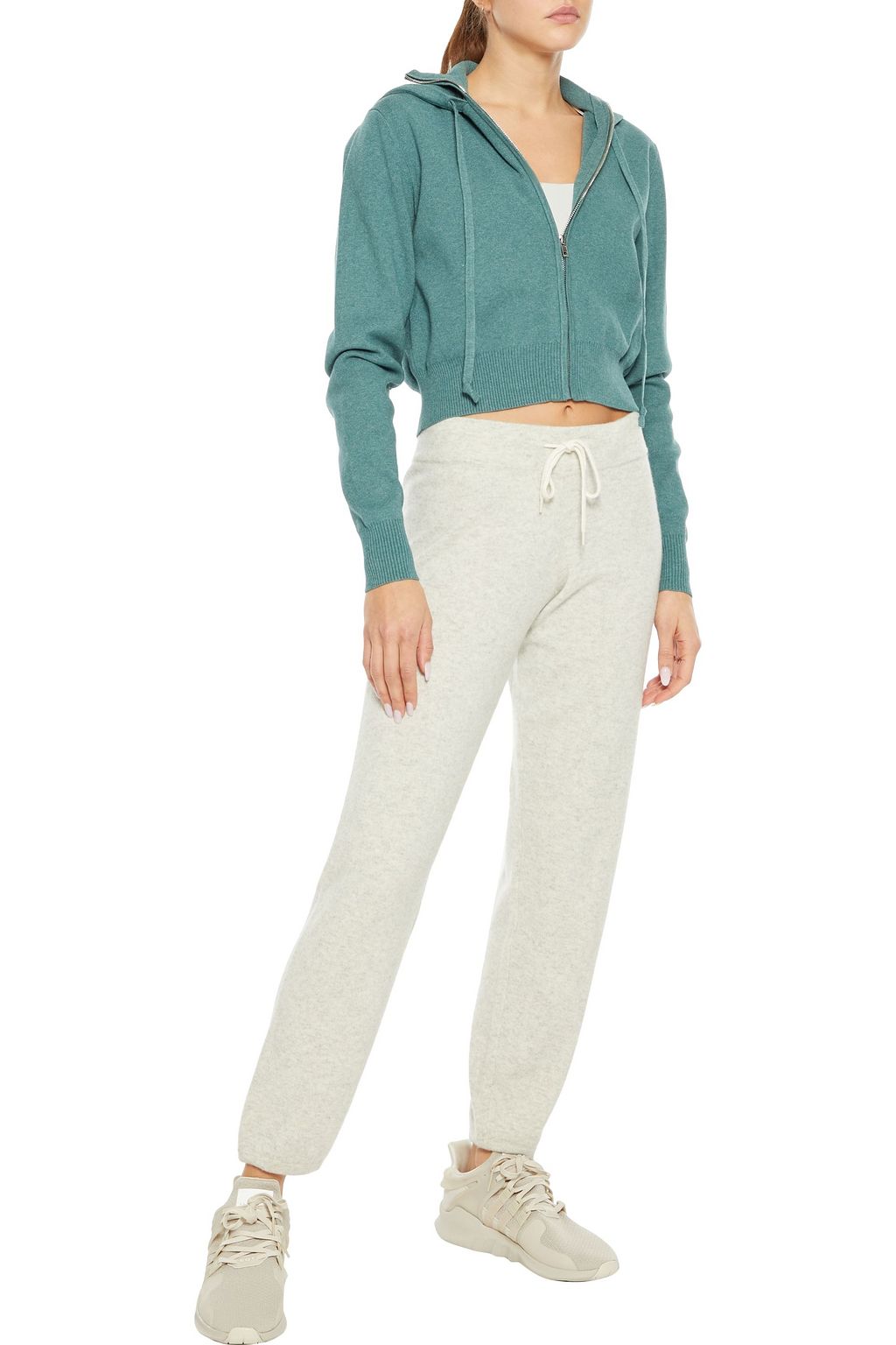 LIVE THE PROCESS Cropped mélange stretch-knit hoodie