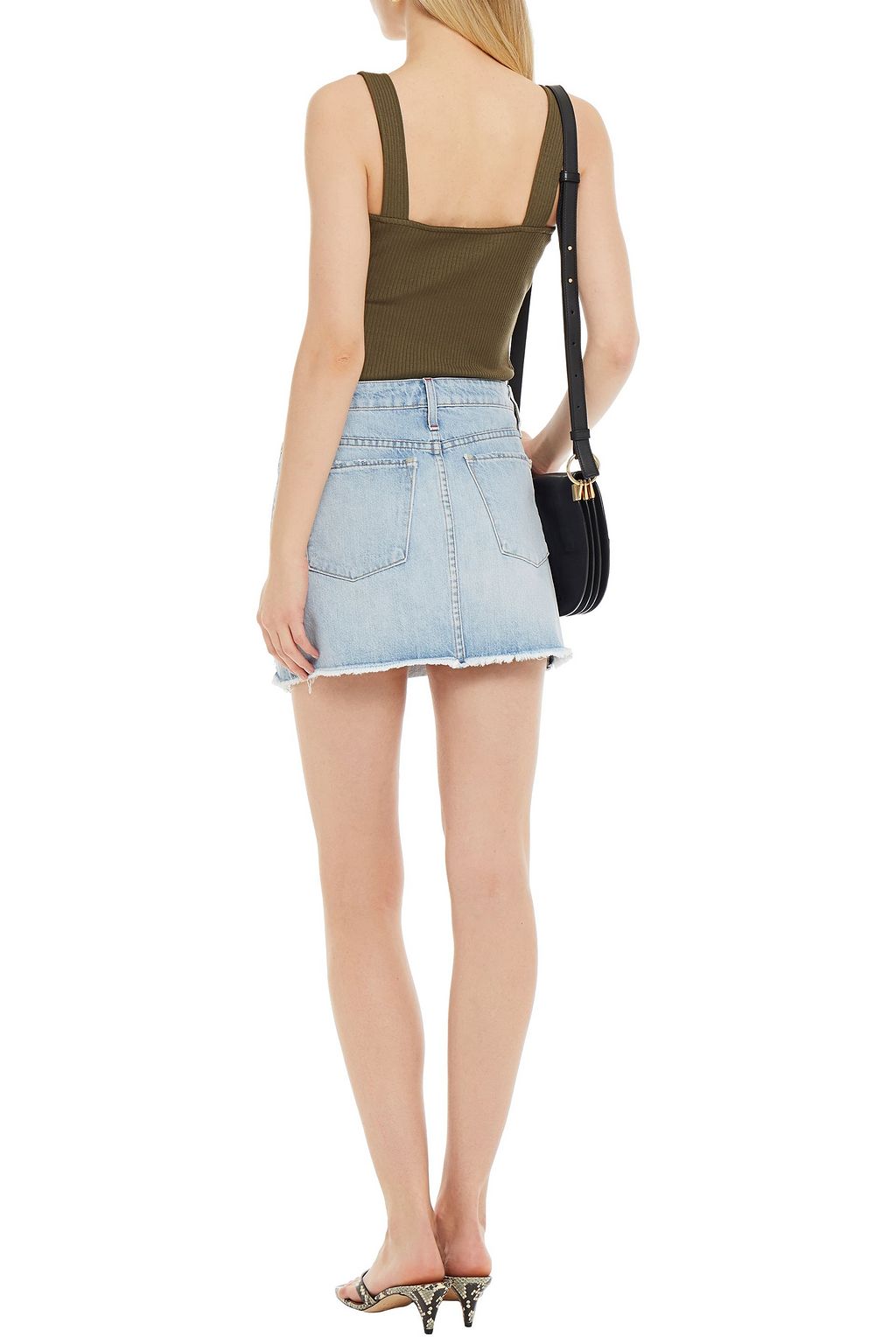ALICE + OLIVIA Distressed denim mini skirt