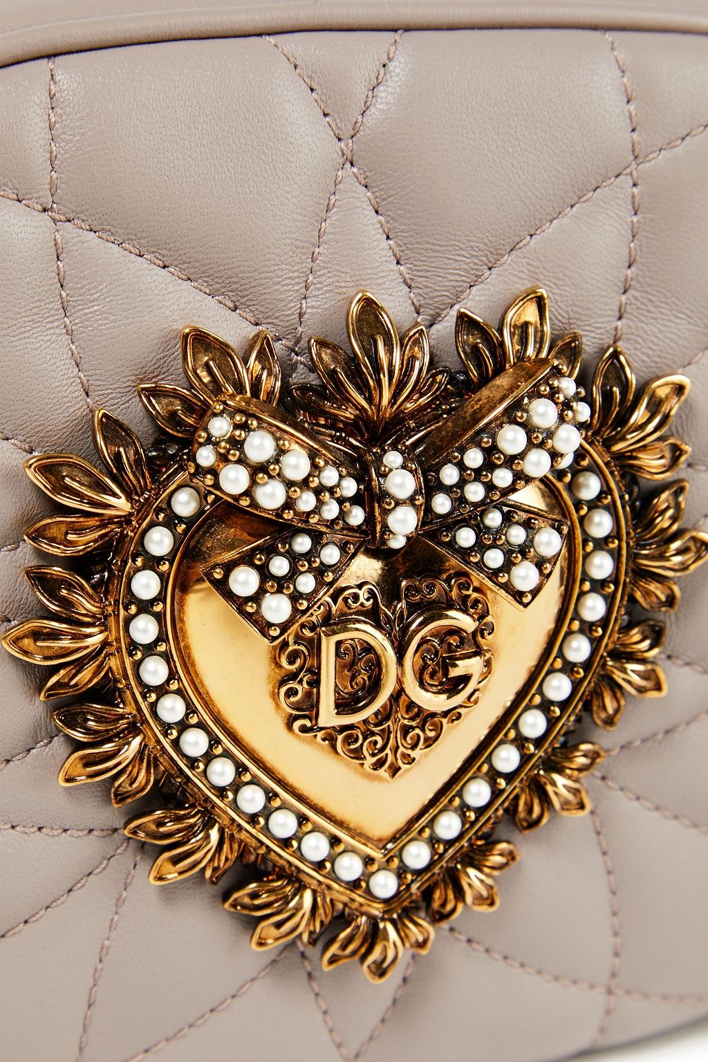 Taupe Devotion embellished quilted leather shoulder bag DOLCE