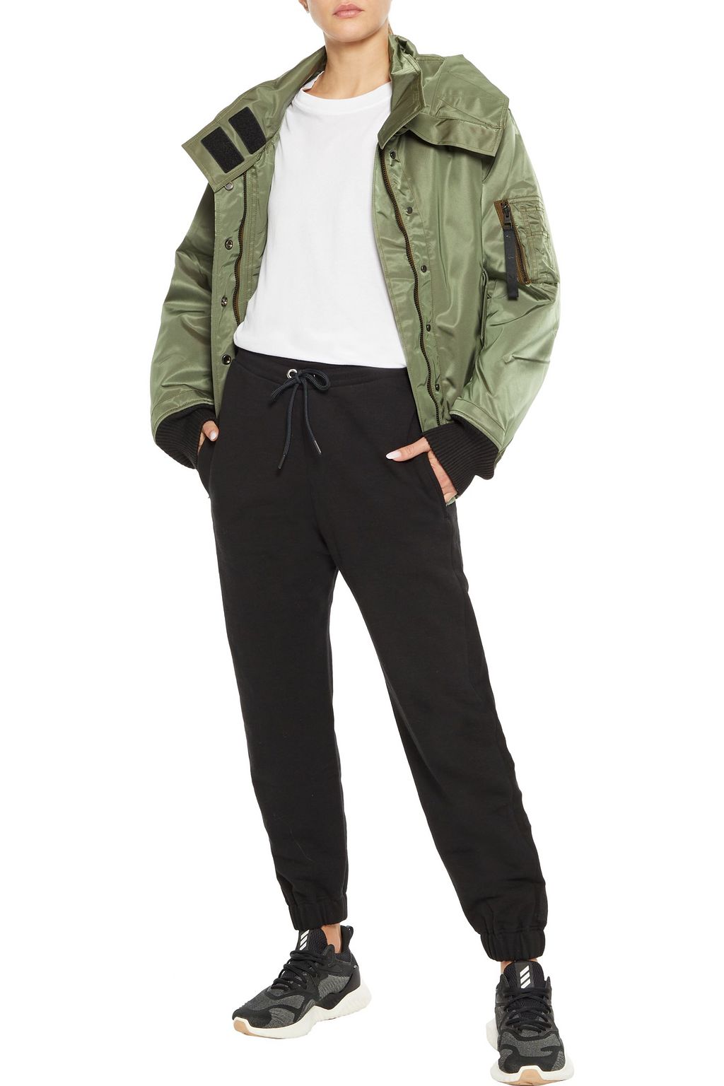 REEBOK X VICTORIA BECKHAM Satin-shell hooded bomber jacket