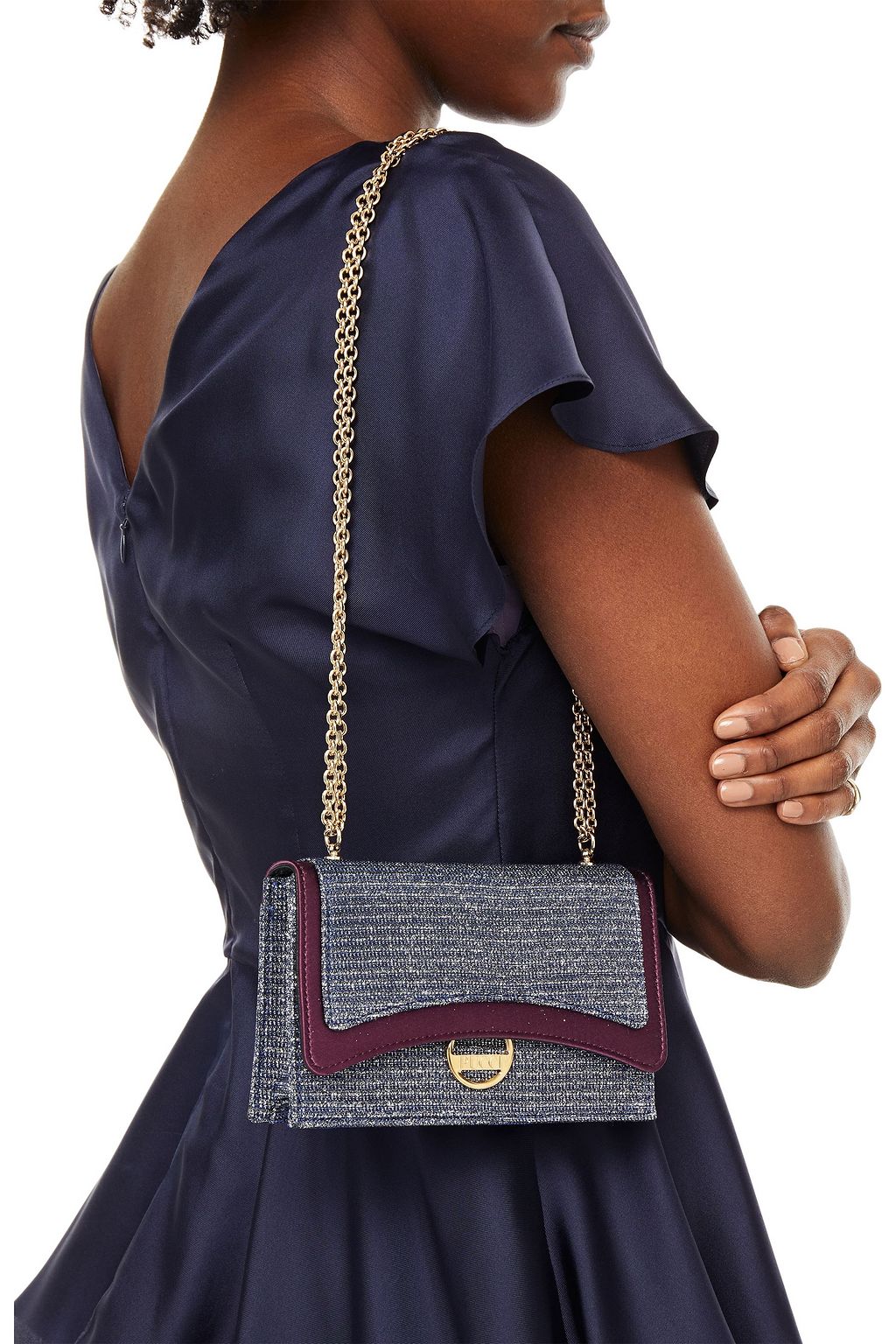 PUCCI Satin-trimmed metallic tweed shoulder bag