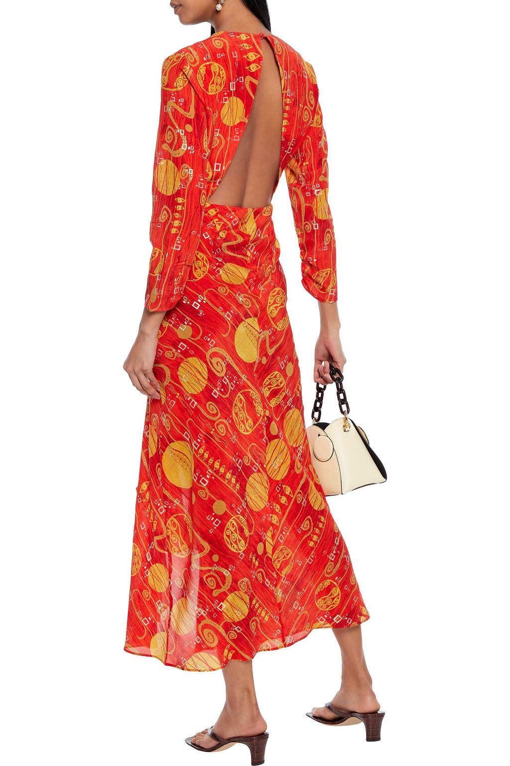RIXO Rose ruffled chiffon-paneled printed silk crepe de chine maxi dress