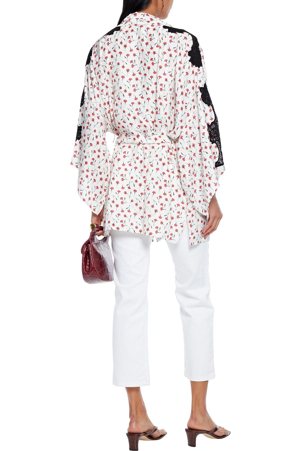 FLEUR DU MAL James lace-trimmed floral-print silk-blend jacquard kimono