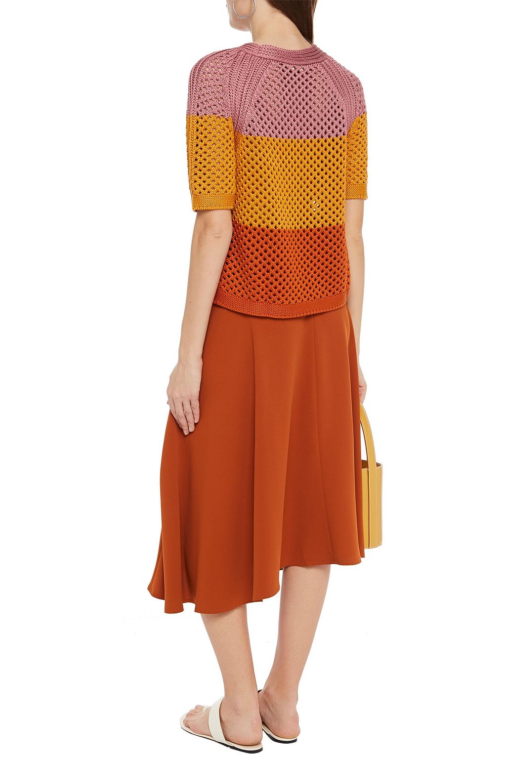 LORO PIANA Striped open-knit silk and cotton-blend top