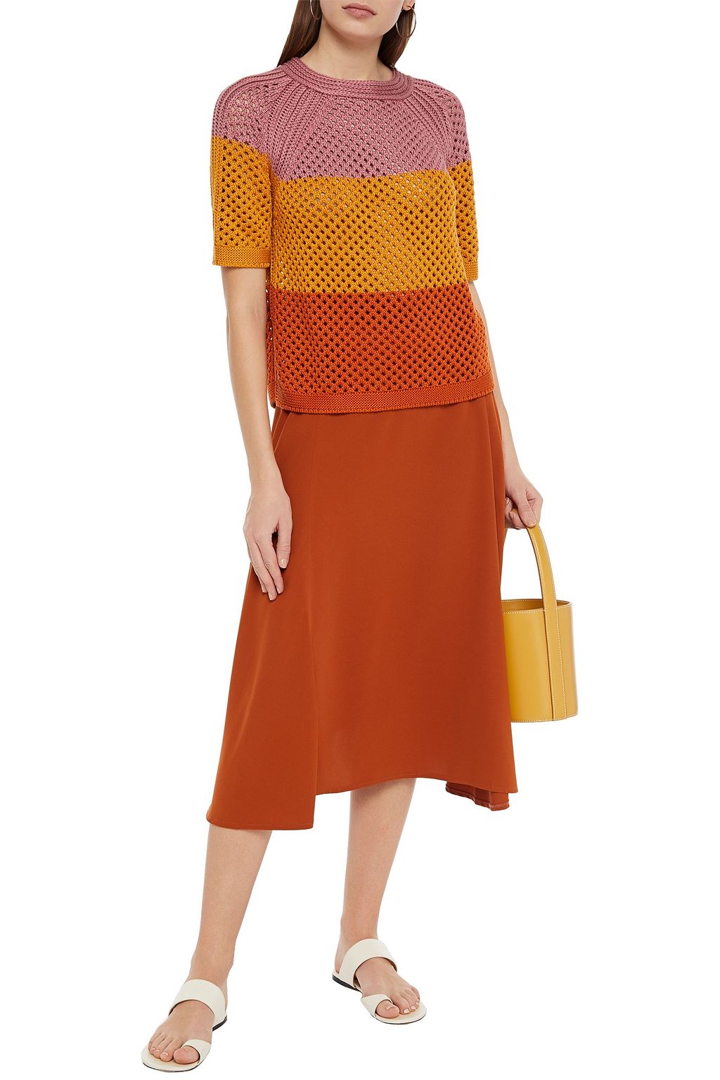 LORO PIANA Striped open-knit silk and cotton-blend top