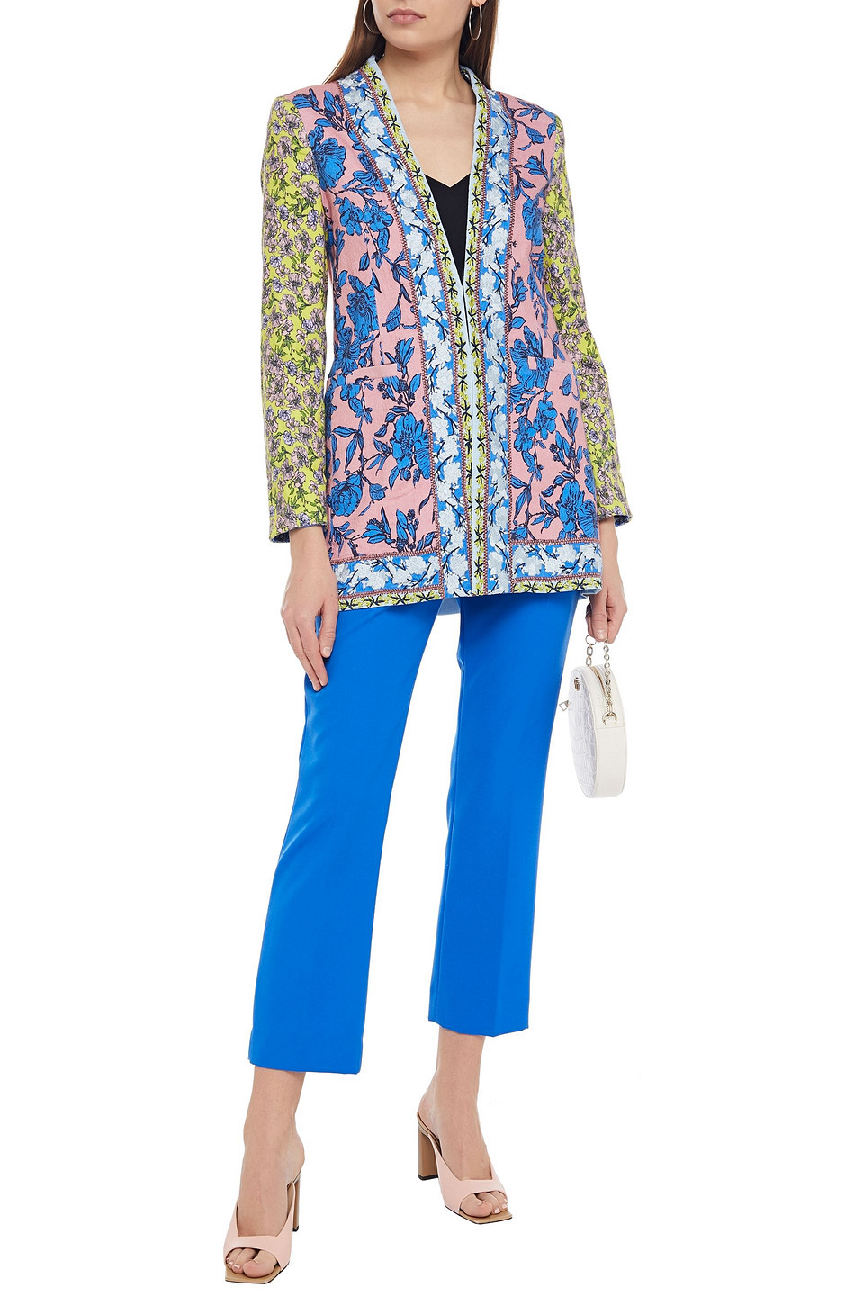 Alice And Olivia Embroidered Floral-print Linen-blend Jacket In Multi