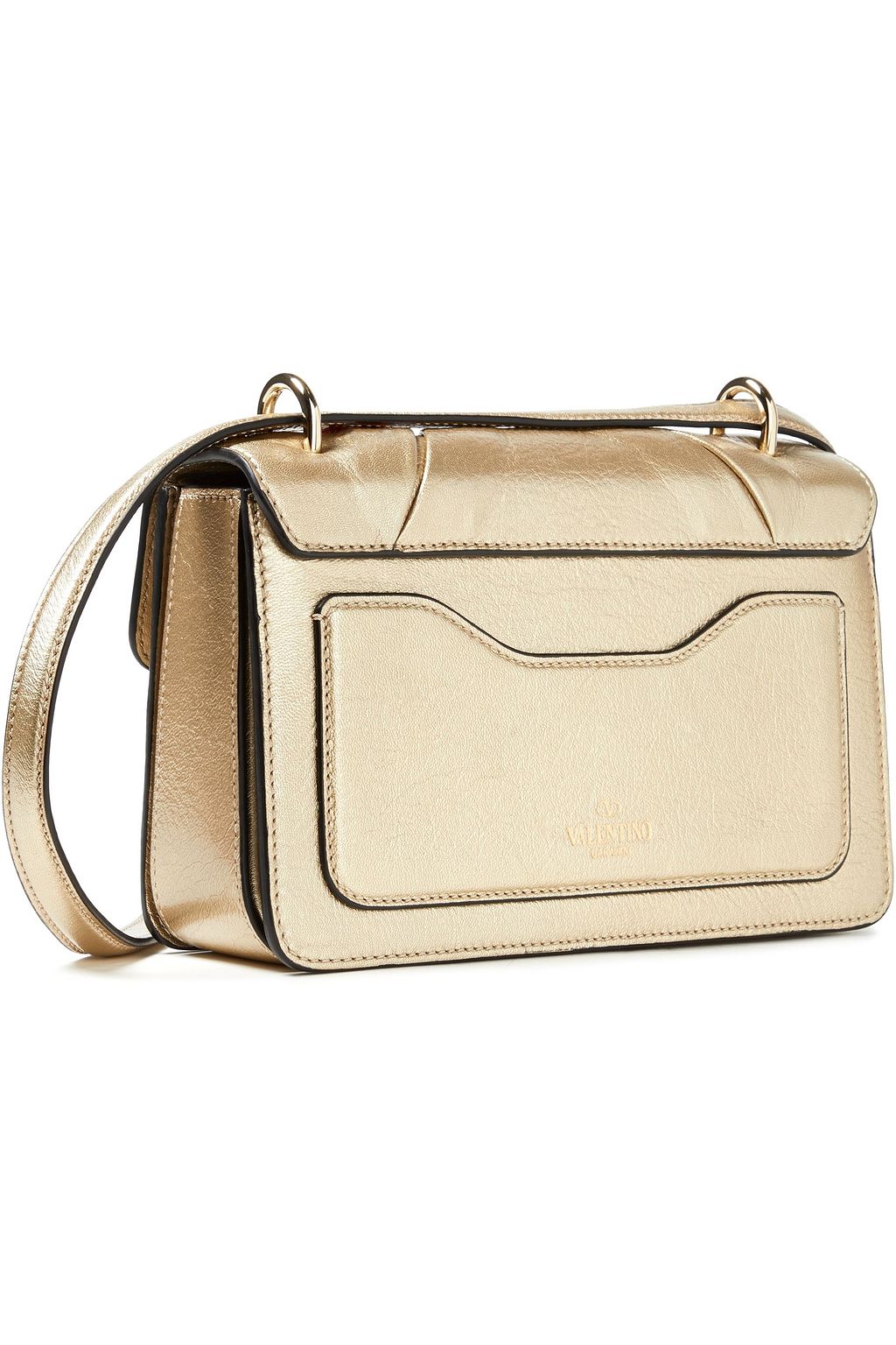 VALENTINO GARAVANI Bow-embellished metallic textured-leather shoulder bag