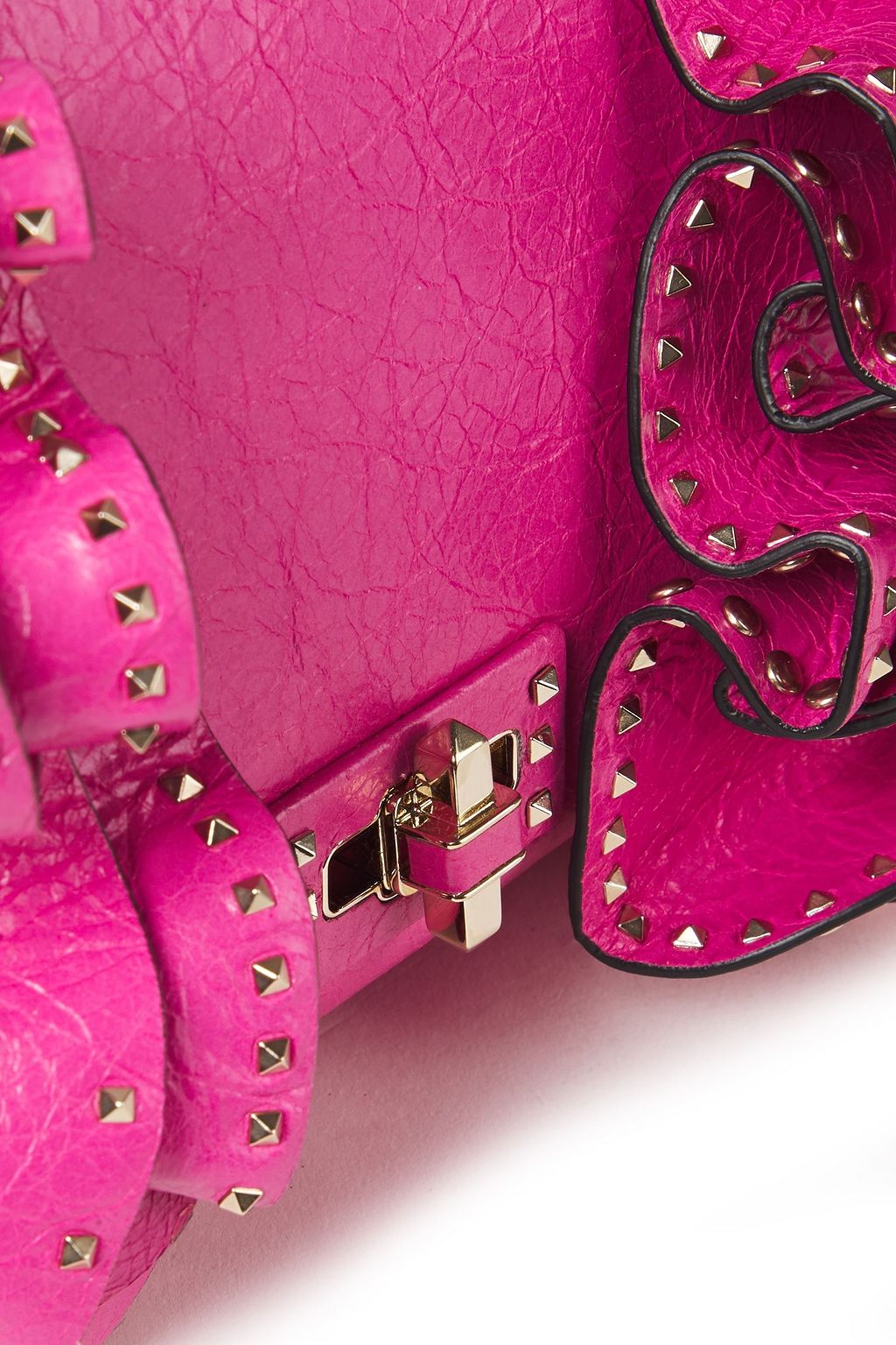 VALENTINO GARAVANI Ruffled studded crinkled-leather tote