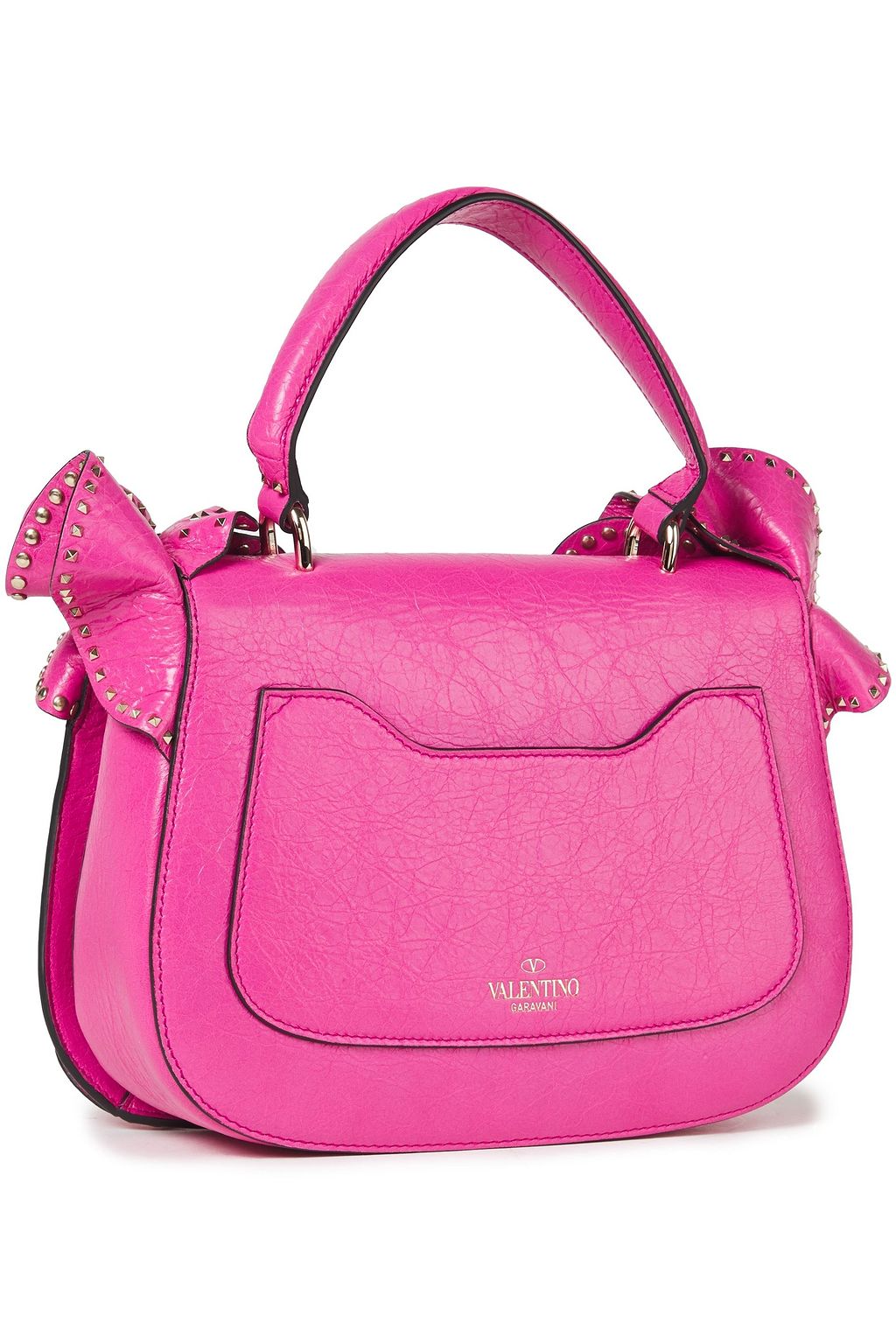 VALENTINO GARAVANI Ruffled studded crinkled-leather tote