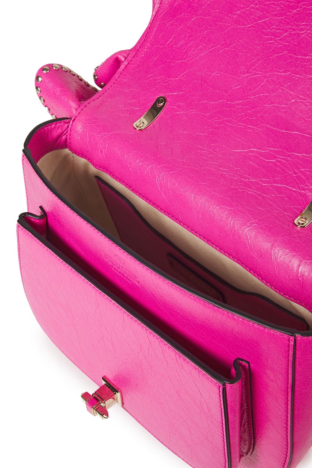 VALENTINO GARAVANI Ruffled studded crinkled-leather tote