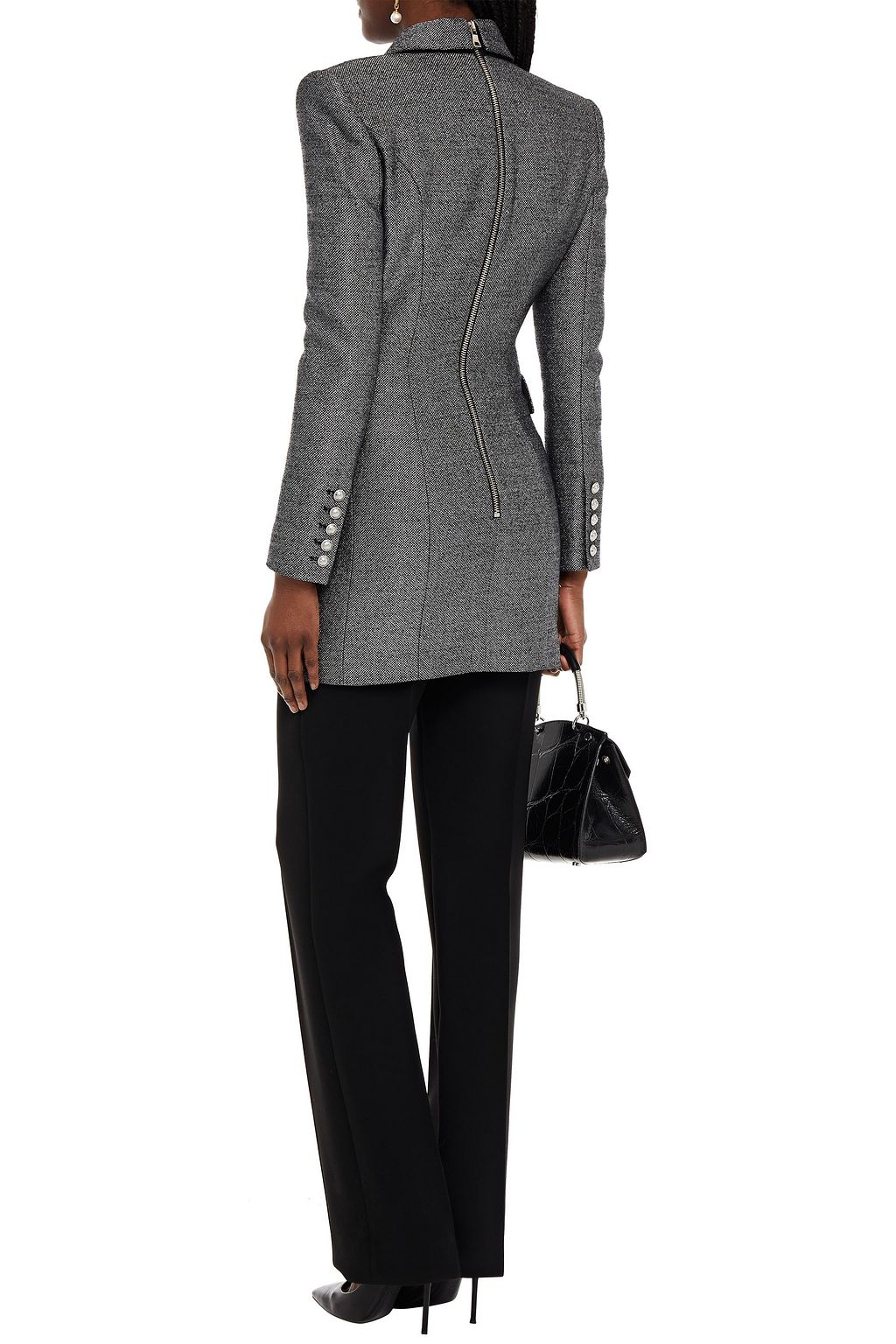 BALMAIN Double-breasted metallic wool-blend blazer