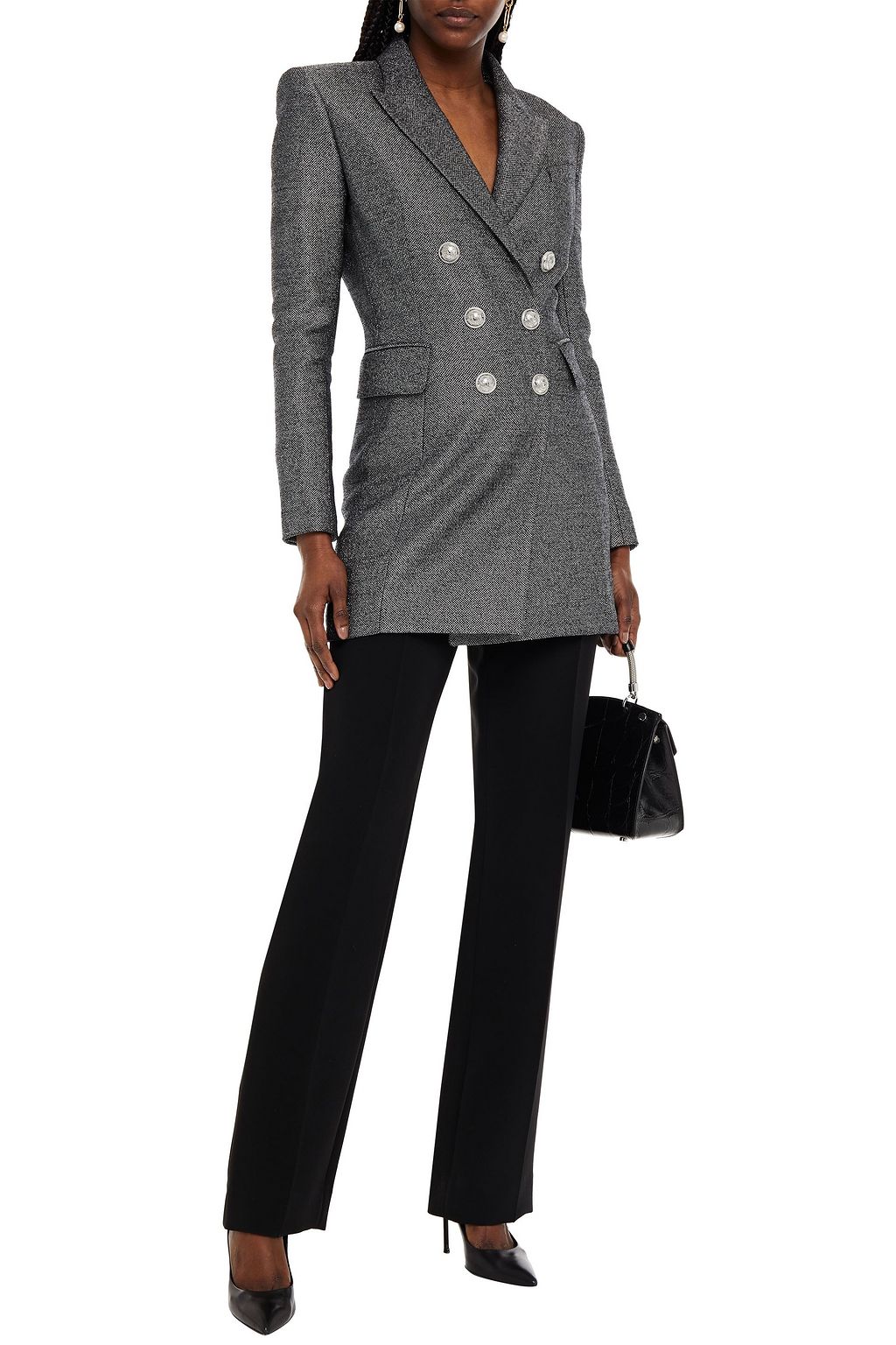 BALMAIN Double-breasted metallic wool-blend blazer