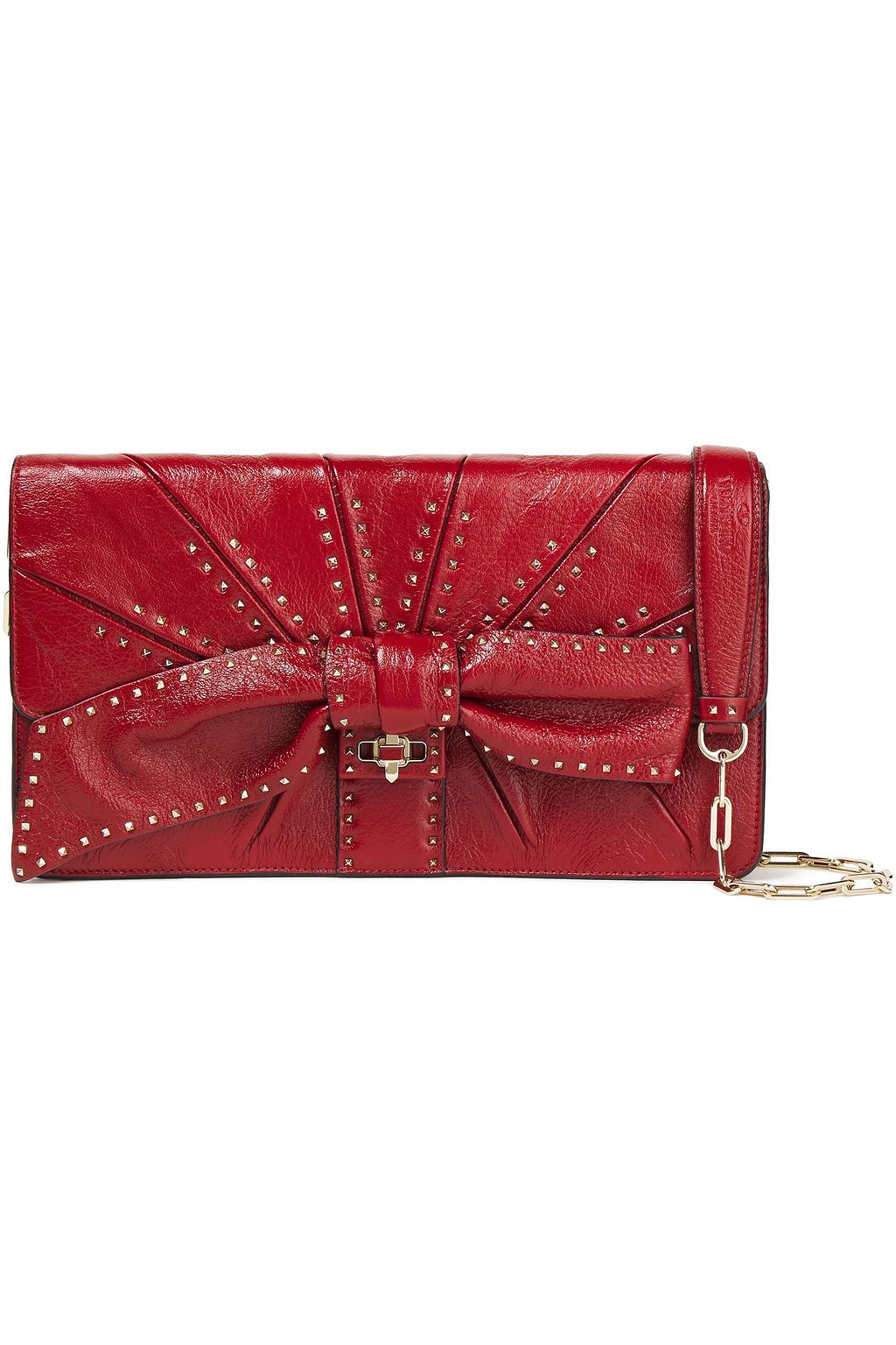 VALENTINO GARAVANI Side Bow studded crinkled leather clutch