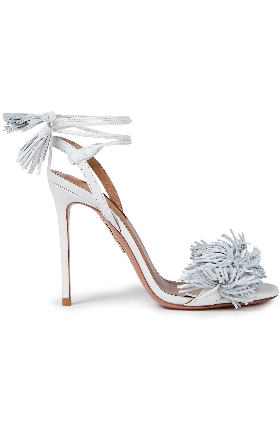 Aquazzura Woman Wild Thing 105 Fringed Leather Sandals White Size 39.5