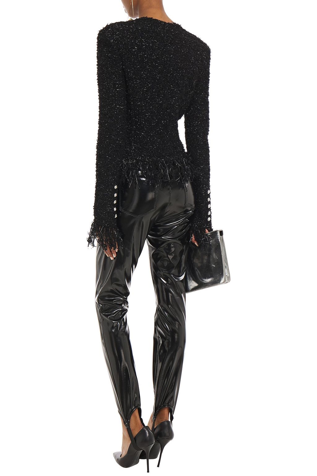 BALMAIN Fringed tweed and tinsel jacket
