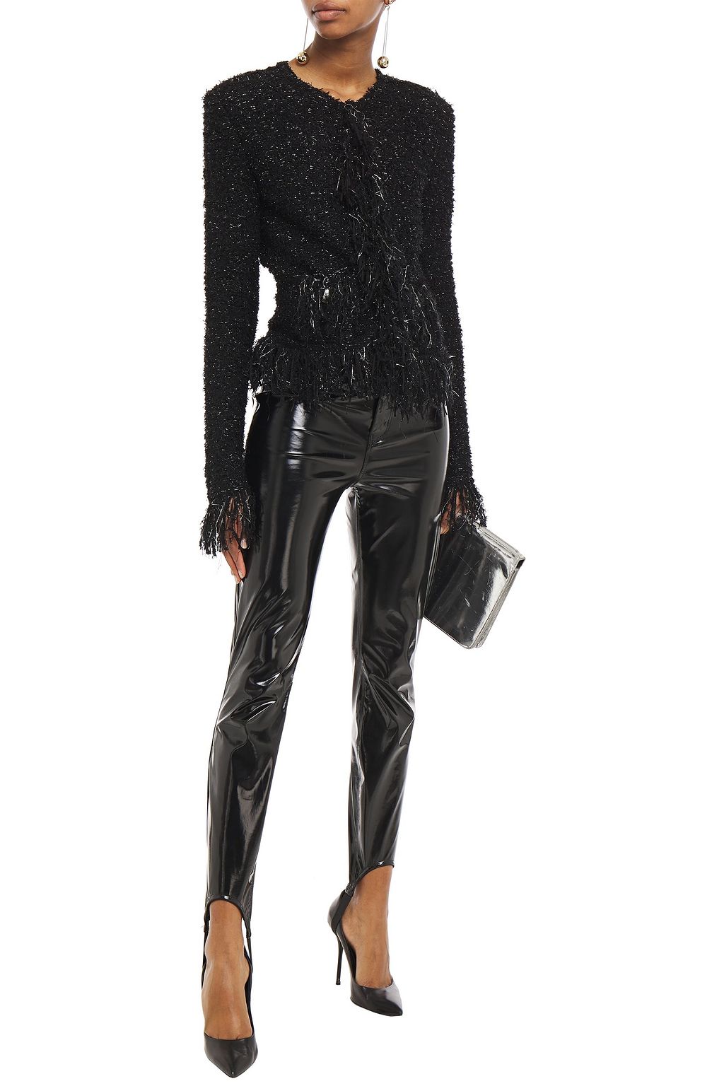 BALMAIN Fringed tweed and tinsel jacket
