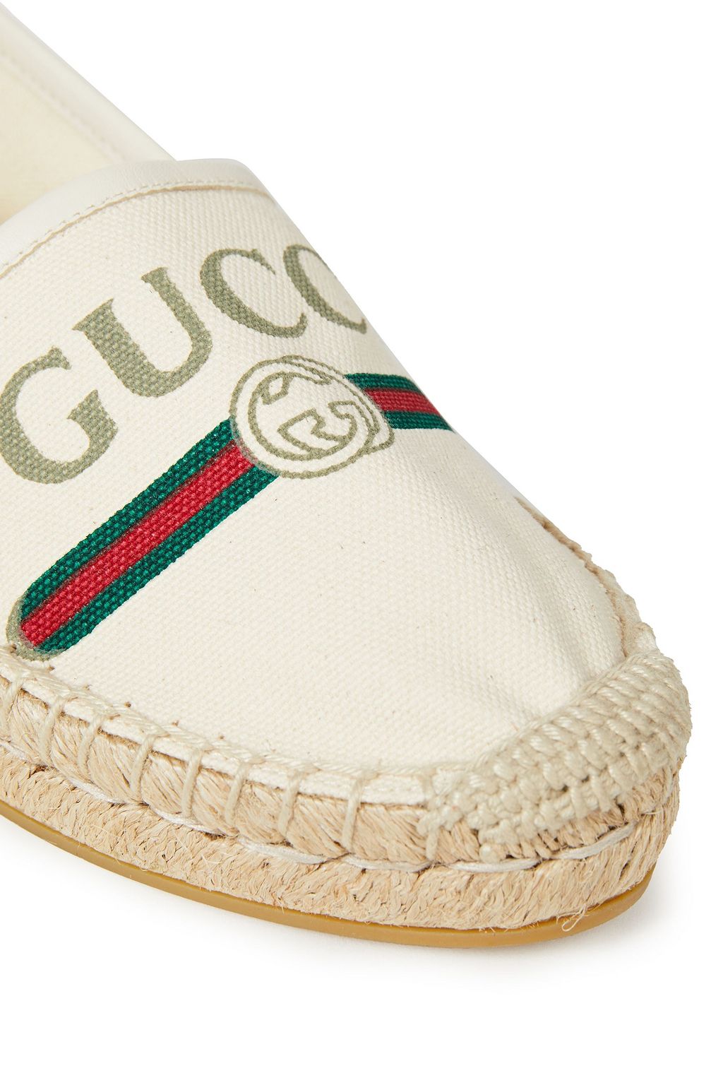 GUCCI Leather-trimmed logo-print canvas espadrilles