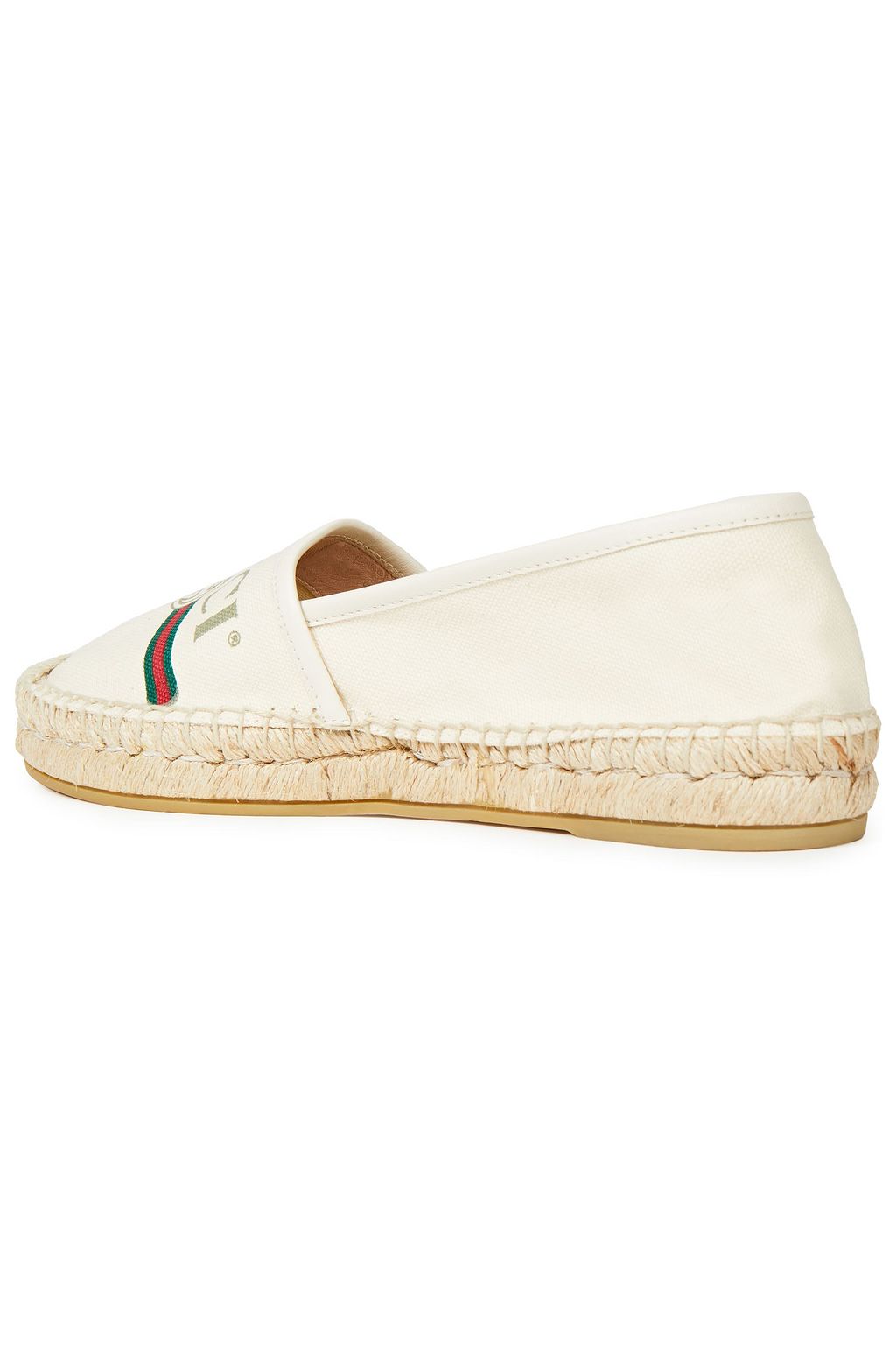 GUCCI Leather-trimmed logo-print canvas espadrilles
