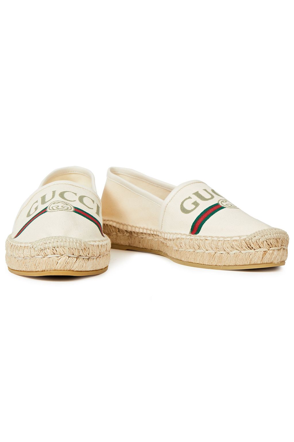 GUCCI Leather-trimmed logo-print canvas espadrilles