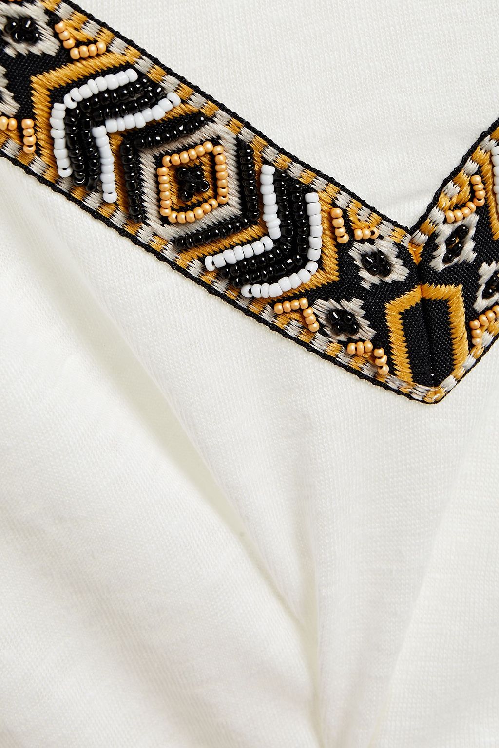 MAJE Embellished jacquard-trimmed linen-jersey T-shirt