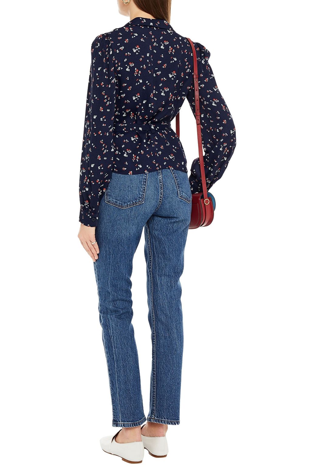 REFORMATION Claudette Oberteil aus Crêpe mit floralem Print und Raffung