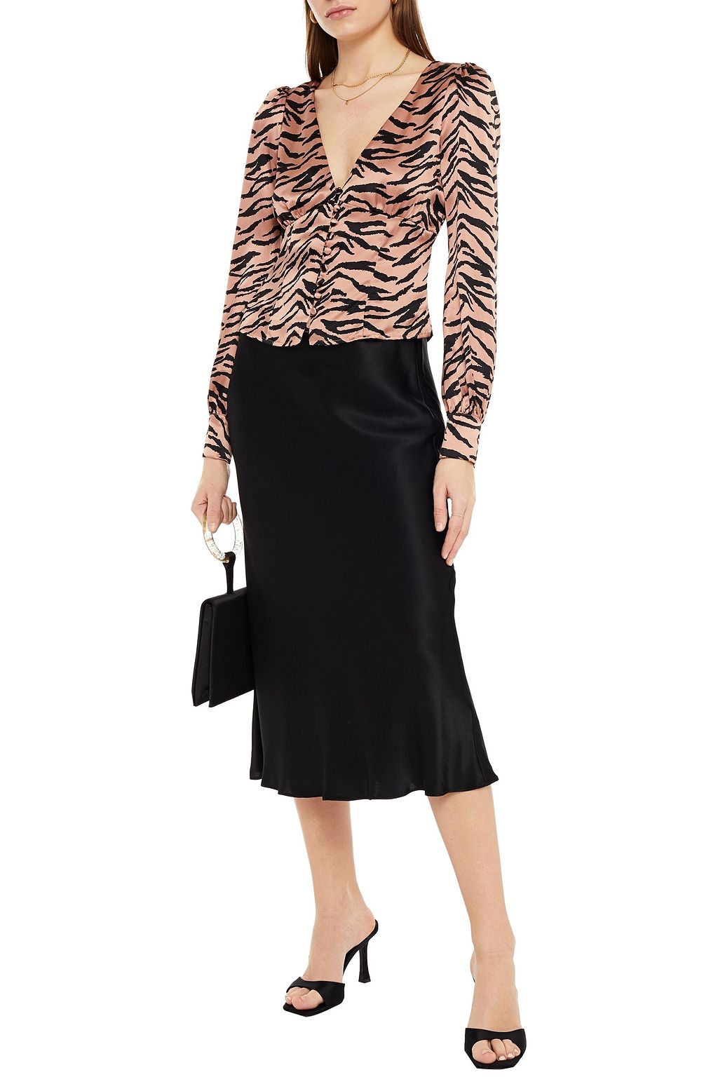 REFORMATION Cadence gathered silk-satin top