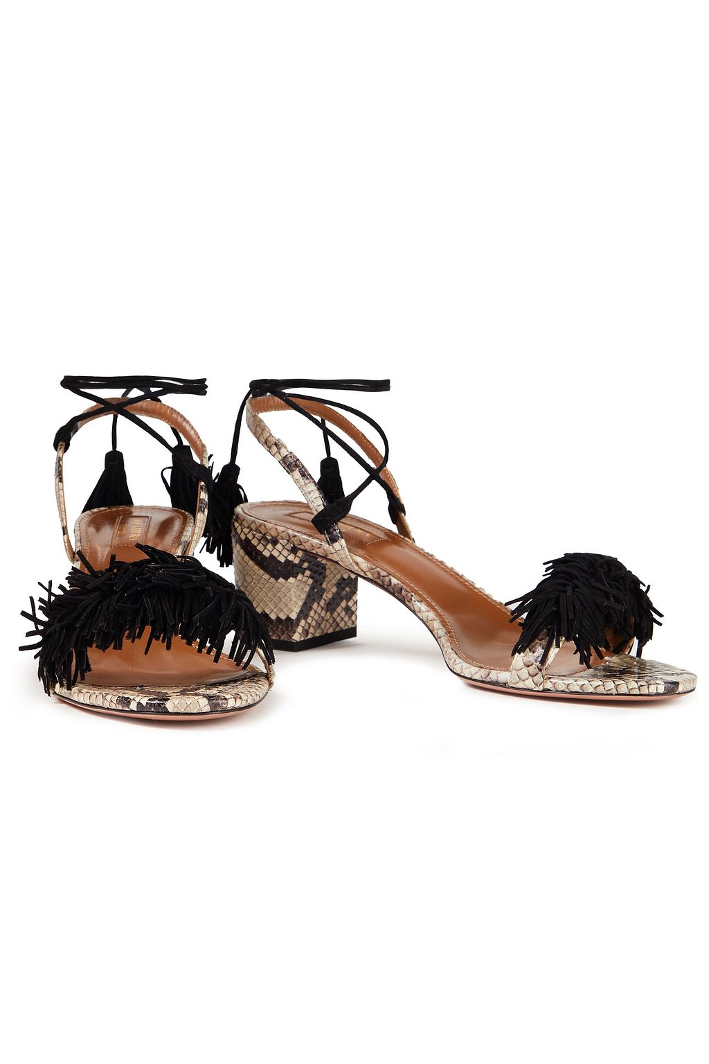 AQUAZZURA Wild Things 50 suede fringed and elaphe sandals