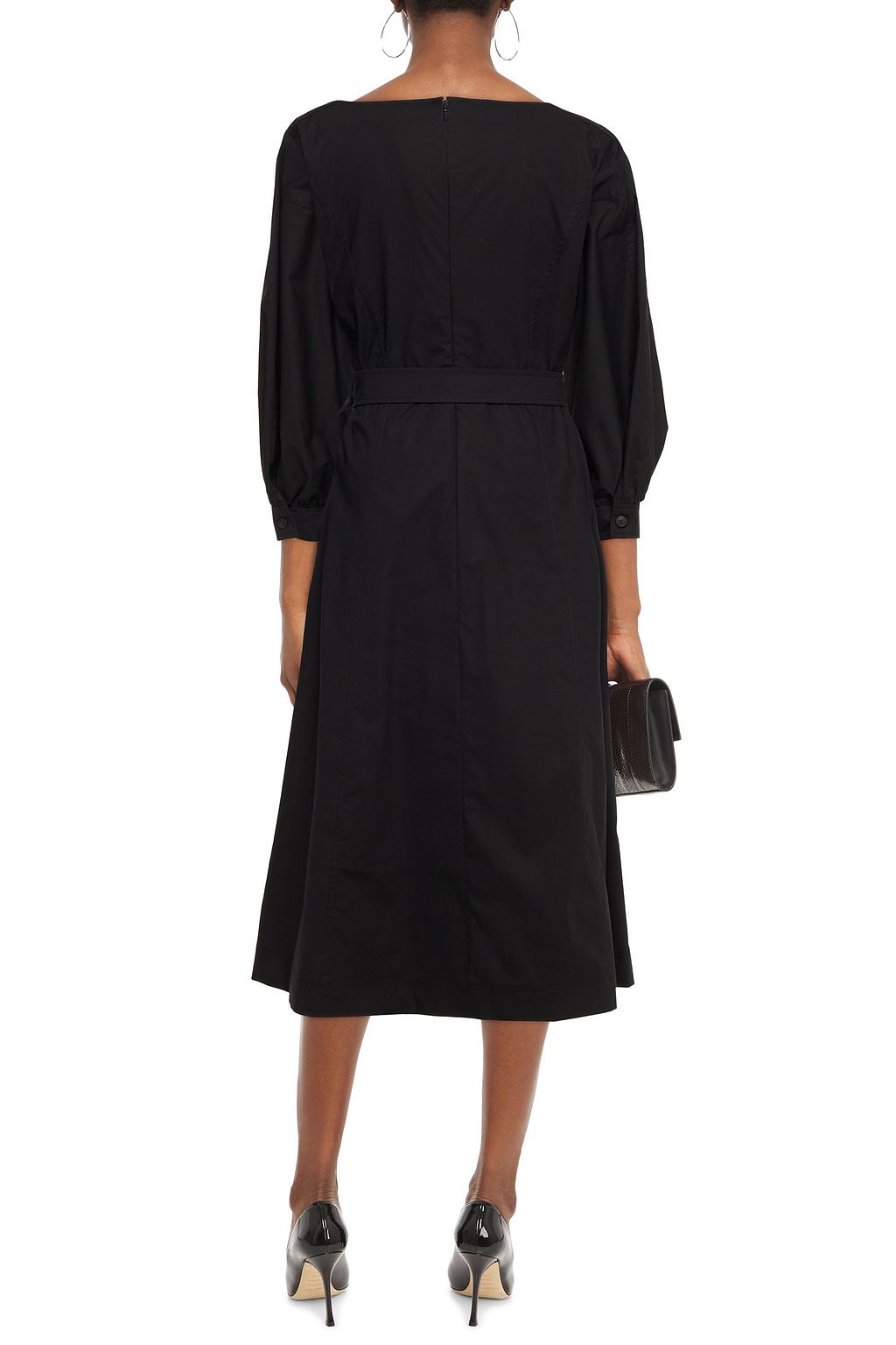 ALBERTA FERRETTI Belted cotton-blend poplin midi dress