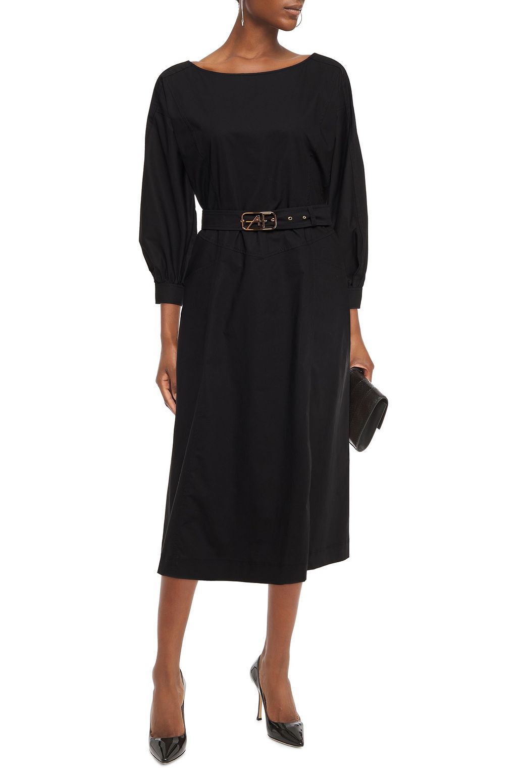ALBERTA FERRETTI Belted cotton-blend poplin midi dress