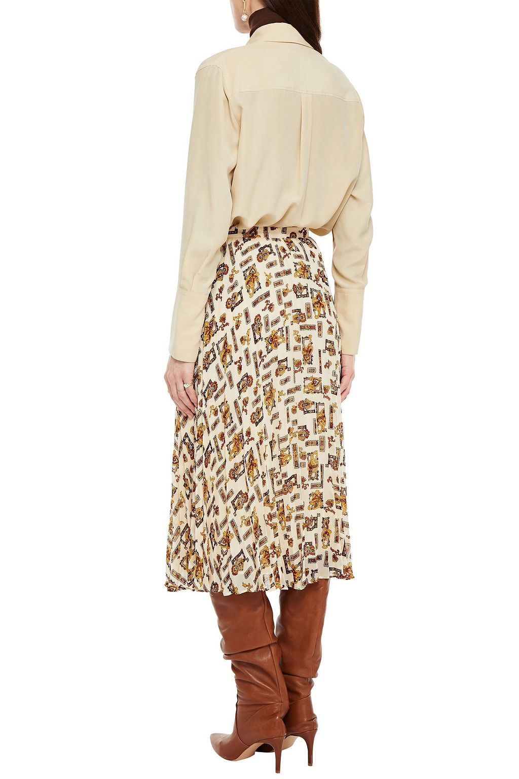 CLAUDIE PIERLOT Pleated printed crepe de chine midi skirt
