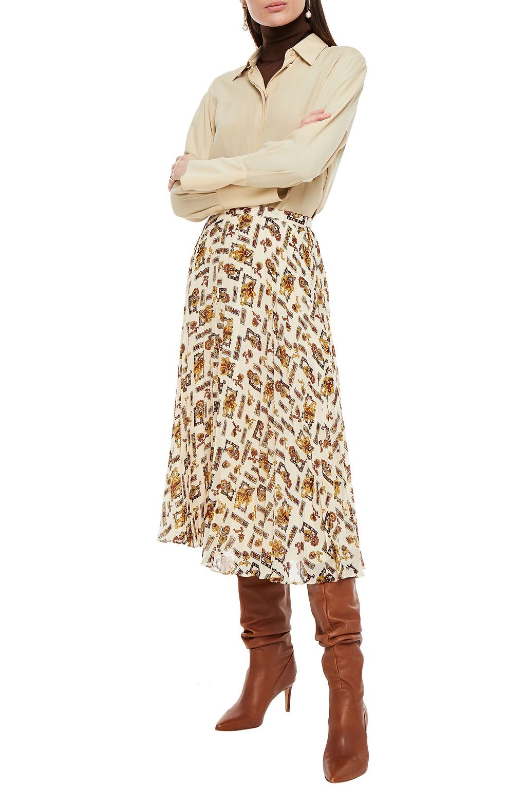 CLAUDIE PIERLOT Pleated printed crepe de chine midi skirt
