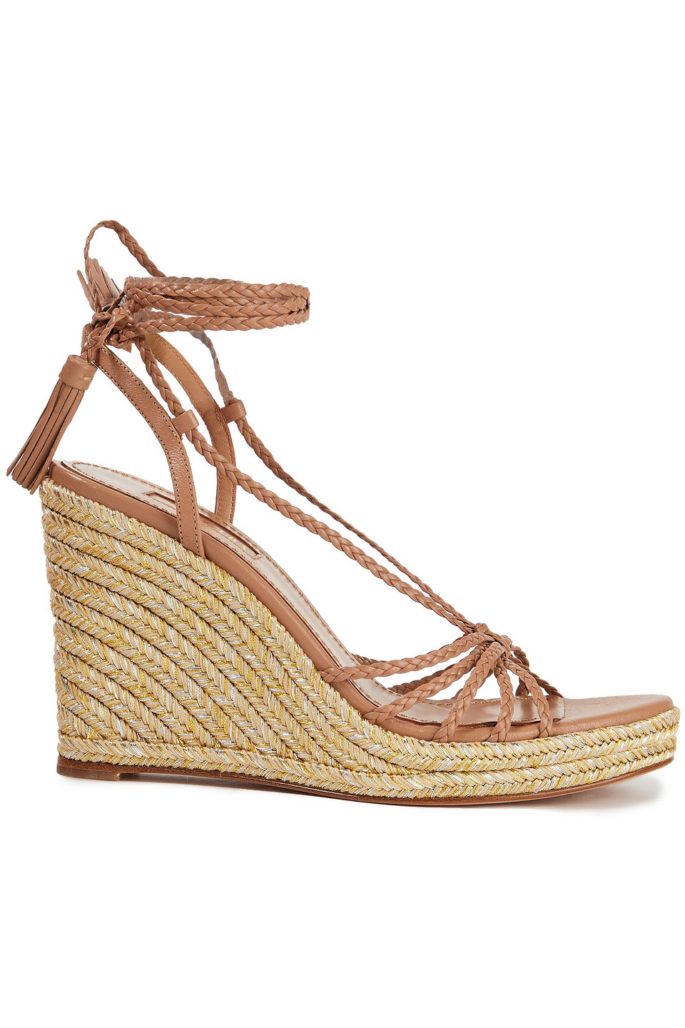 Aquazzura Woman Savannah Braided Leather Wedge Espadrilles Antique Rose Size 41