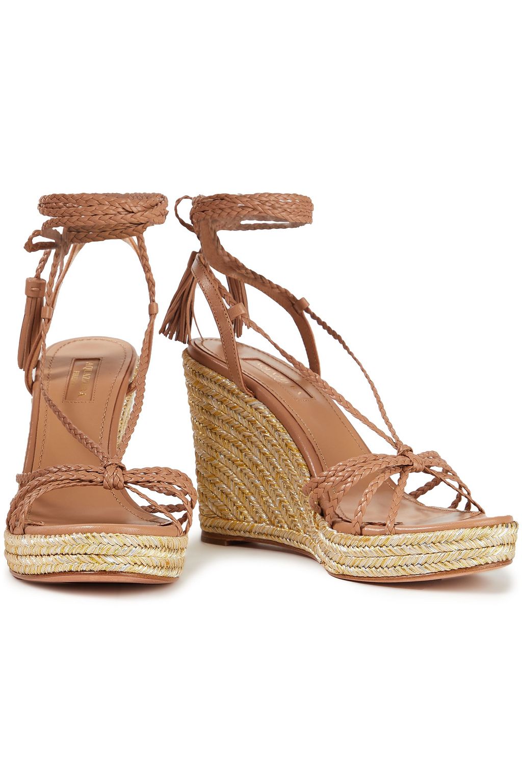AQUAZZURA Savannah braided leather wedge espadrilles