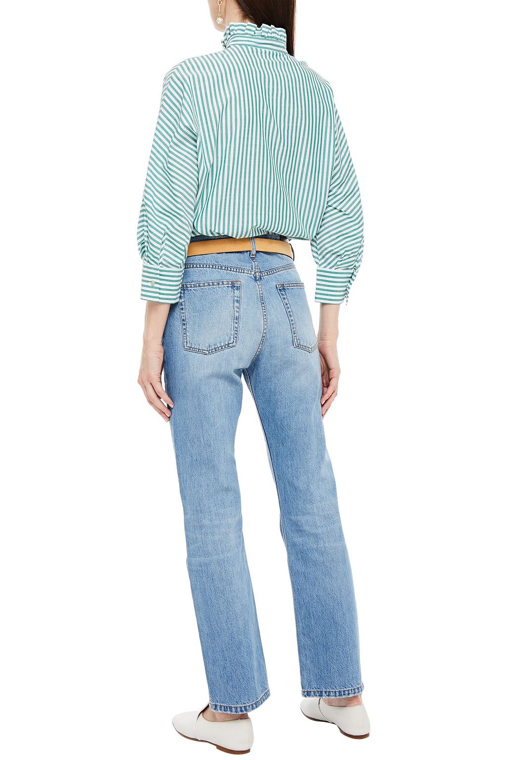 CLAUDIE PIERLOT Ruffle-trimmed striped cotton blouse