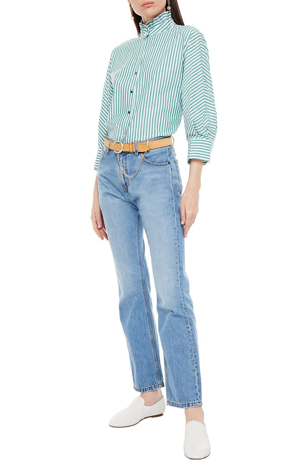 CLAUDIE PIERLOT Ruffle-trimmed striped cotton blouse