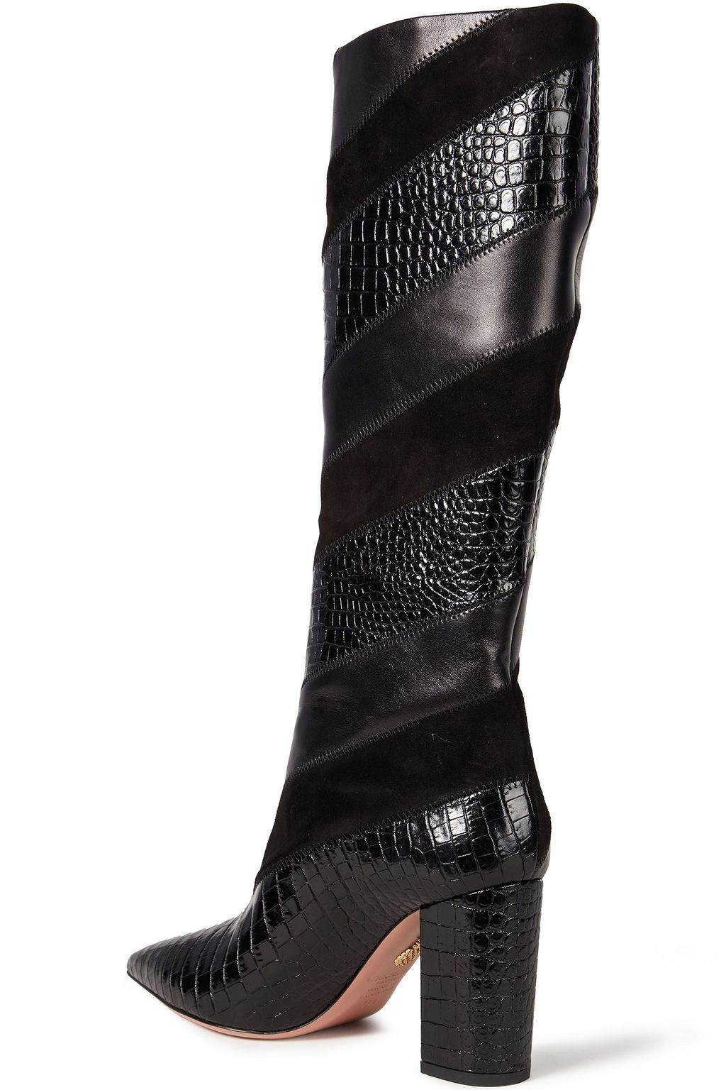 AQUAZZURA Boetti 85 suede, croc-effect and smooth leather knee boots