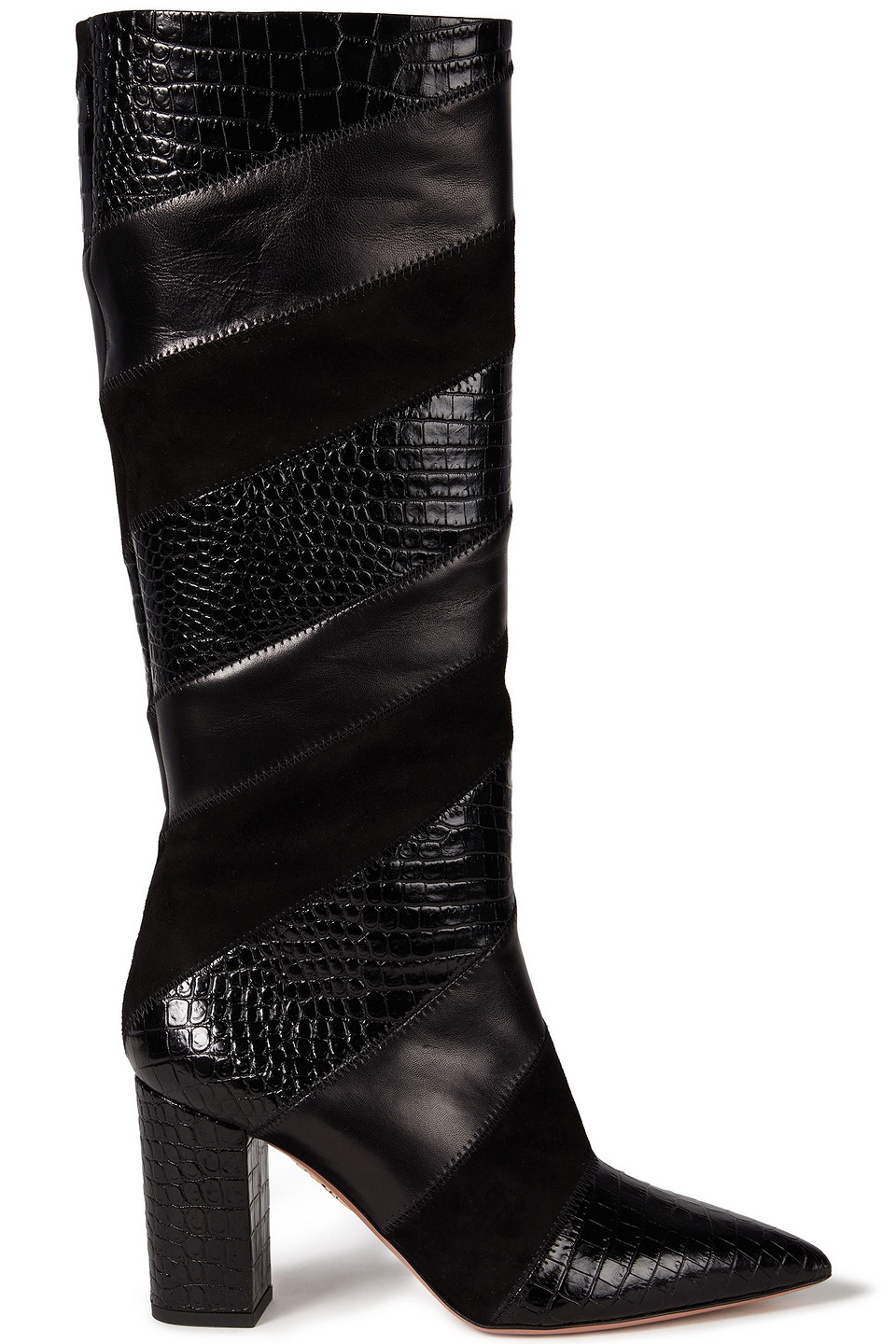 Aquazzura Woman Boetti 85 Suede Croc-effect And Smooth Leather Knee Boots Black Size 37.5