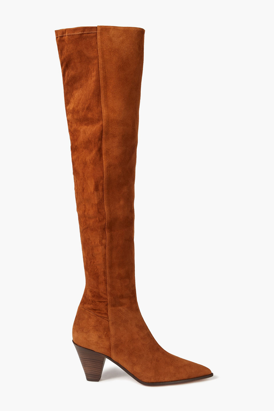 Aquazzura Woman Shoreditch 70 Suede Thigh Boots Camel Size 38