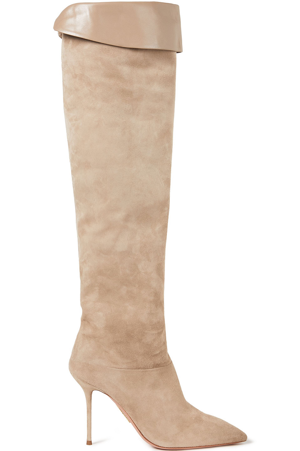 Aquazzura Woman Lancaster 95 Leather-trimmed Suede Knee Boots Taupe Size 36