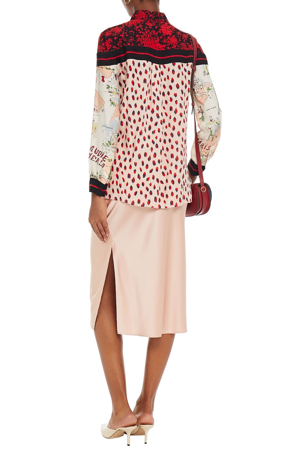 CLAUDIE PIERLOT Paneled printed crepe and twill shirt