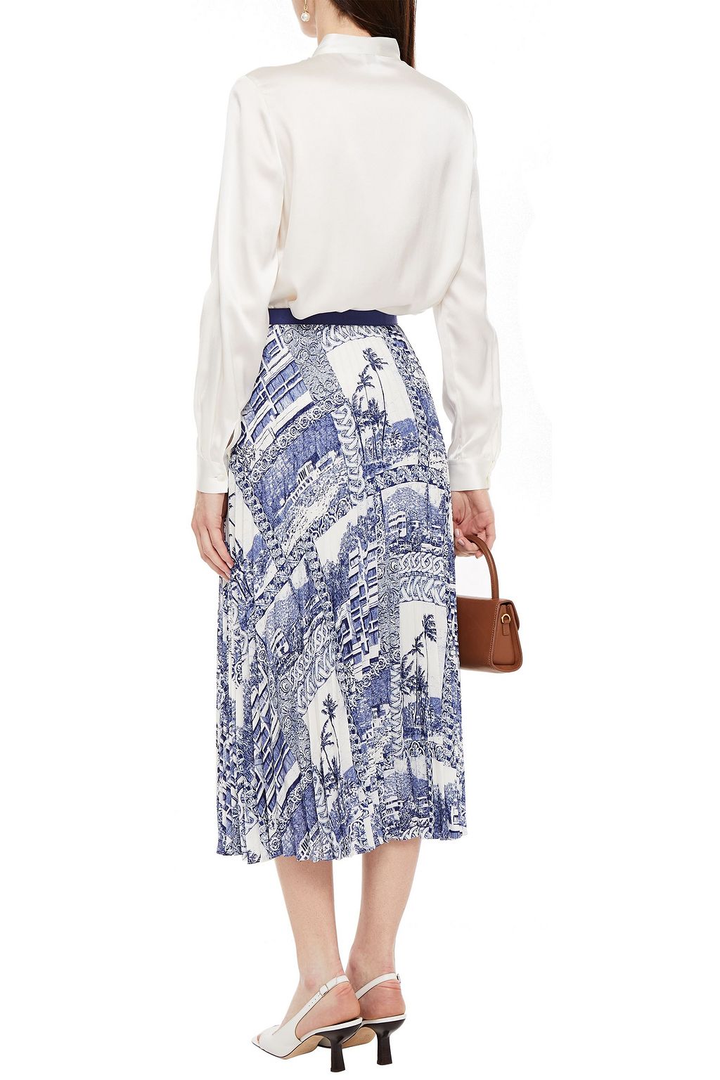 CLAUDIE PIERLOT Grosgrain-trimmed pleated printed crepe de chine midi skirt